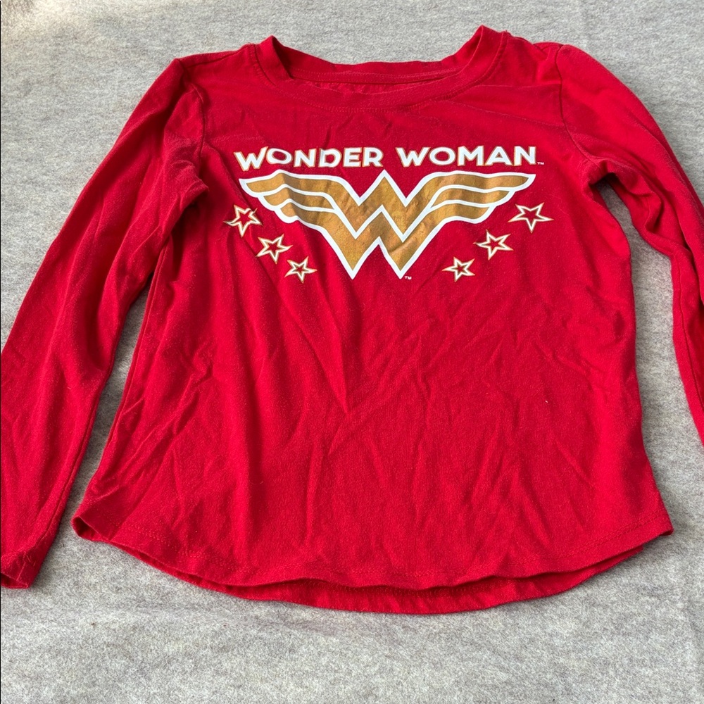 Wonderkids Red Wonder Woman Long-Sleeve Tee with Gold Logo